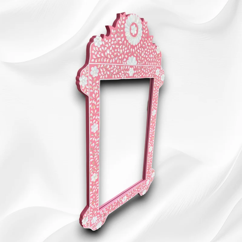 Pink Mother Of Pearl Inlay Floral Circle Mirror