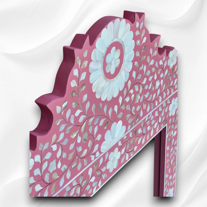 Pink Mother Of Pearl Inlay Floral Circle Mirror