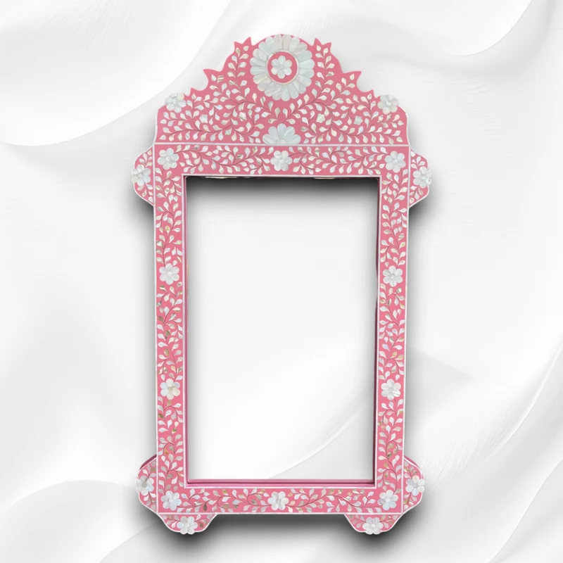 Pink Mother Of Pearl Inlay Floral Circle Mirror