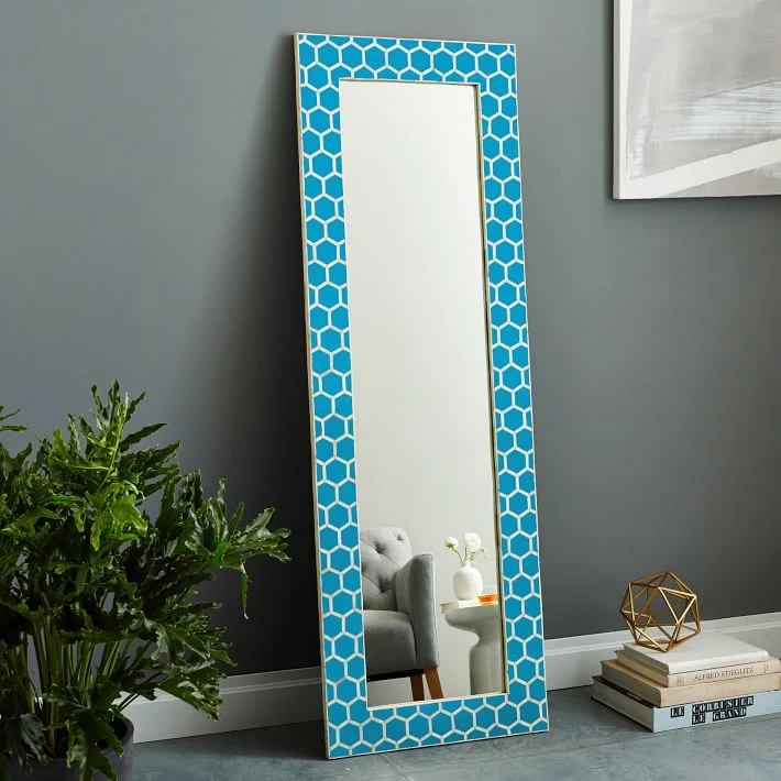 Honeycomb Bone Inlay Floor Mirror Turquoise