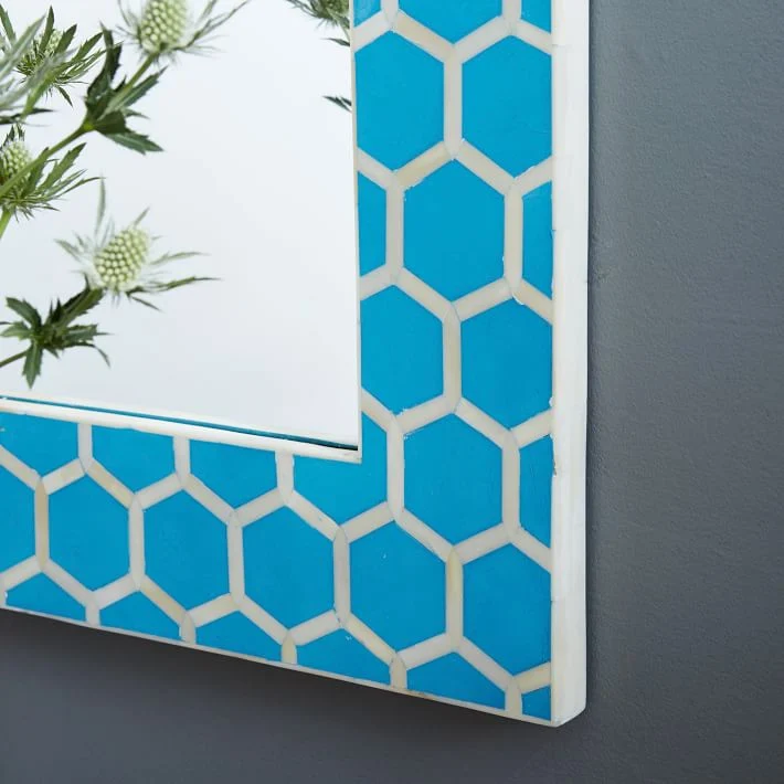 Honeycomb Bone Inlay Floor Mirror Turquoise