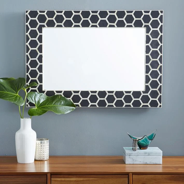 Honeycomb Bone Inlay Mirror Black