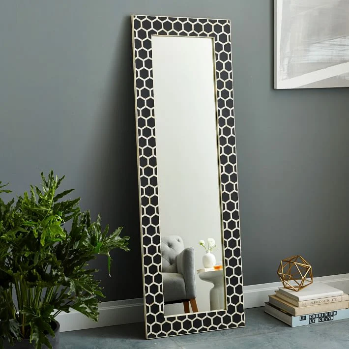 Honeycomb Bone Inlay Floor Mirror Black