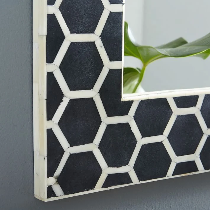 Honeycomb Bone Inlay Floor Mirror Black