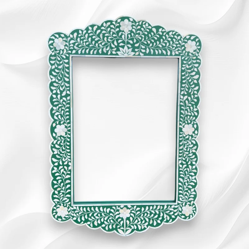 Bone Inlay Floral Scalloped Mirror Green