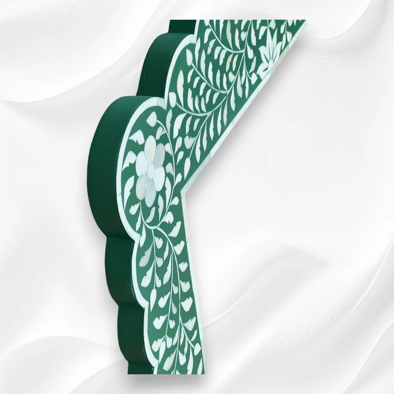 Bone Inlay Floral Scalloped Mirror Green