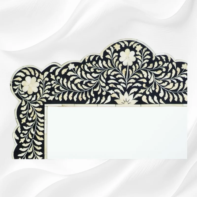 Bone Inlay Floral Scalloped Mirror Black