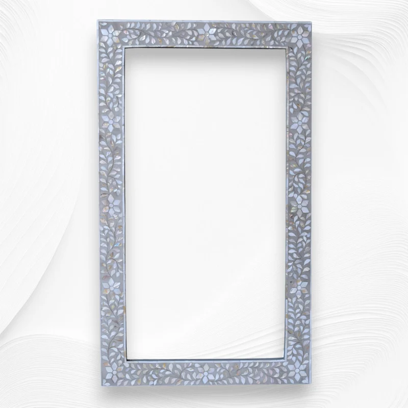 Grey Mother Of Pearl Inlay Mirror Floral