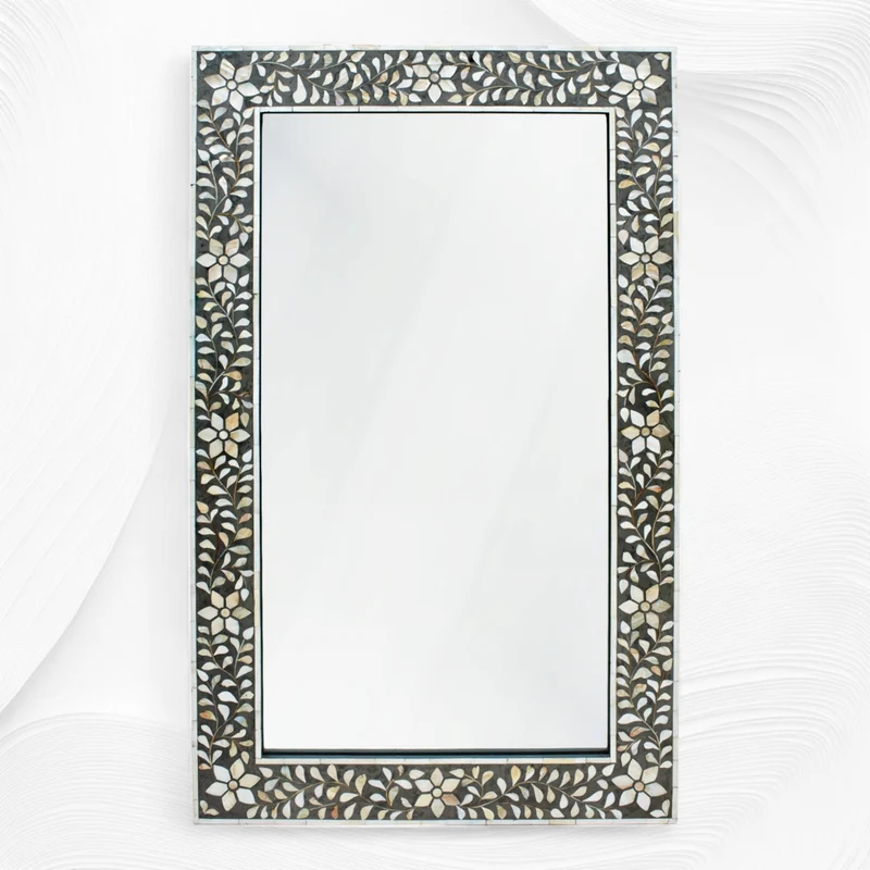 Black Mother Of Pearl Inlay Floral Mirror