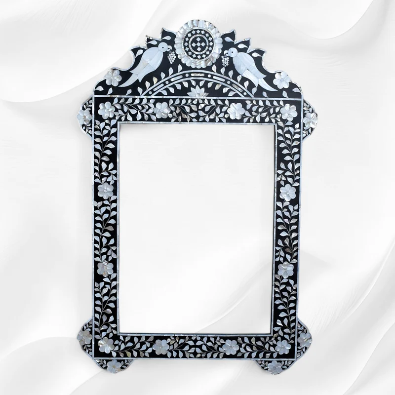 Black Mother Of Pearl Inlaid Parrot Mirror