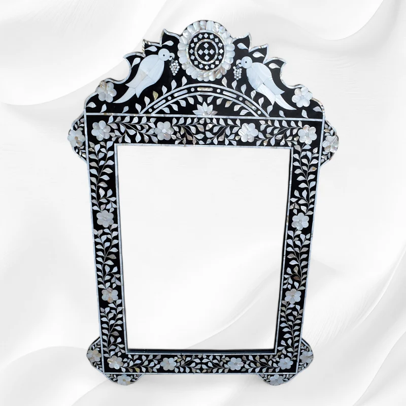 Black Mother Of Pearl Inlaid Parrot Mirror