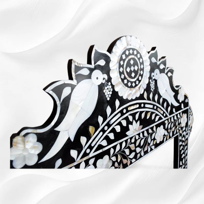 Black Mother Of Pearl Inlaid Parrot Mirror