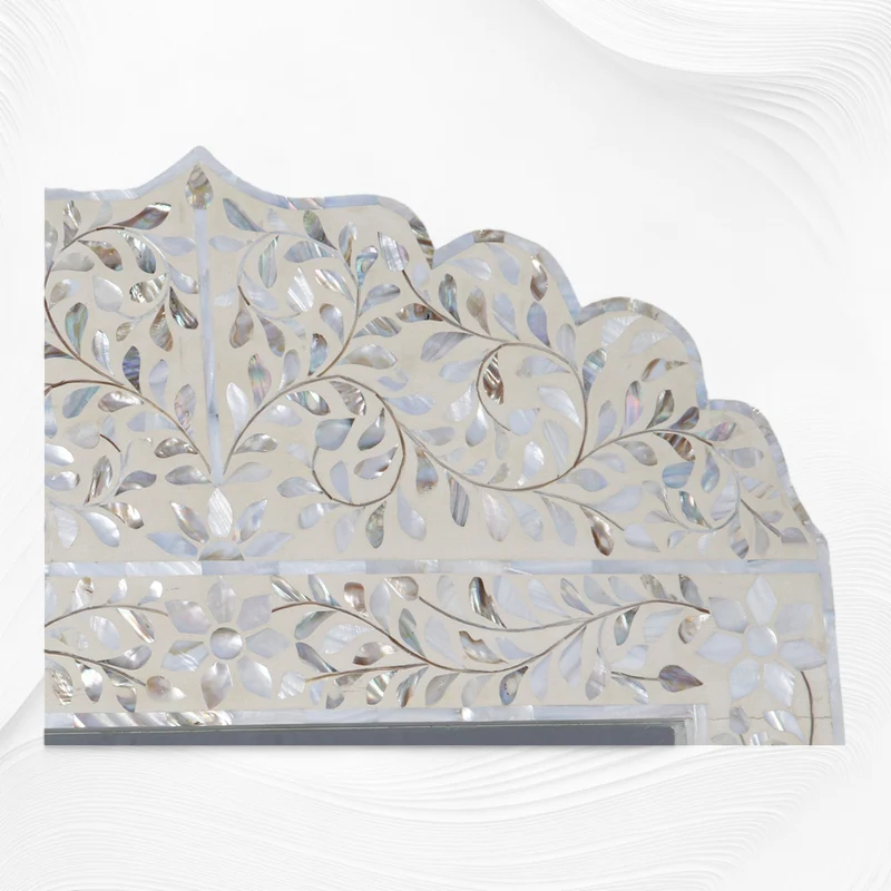 Mother Of Pearl Inlay Floral Crested Mirror Ivory