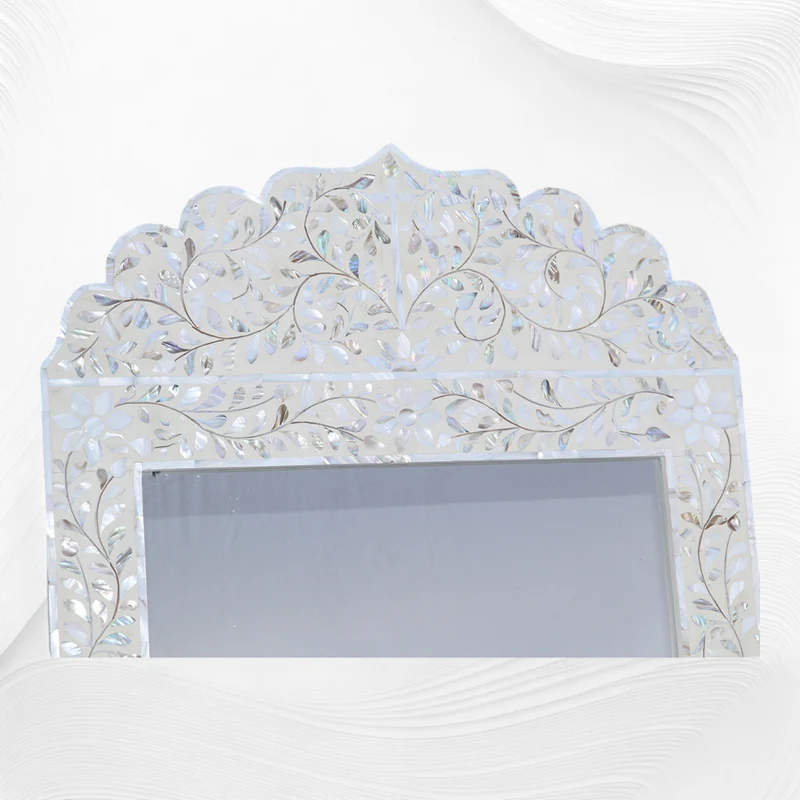 Mother Of Pearl Inlay Floral Crested Mirror Ivory