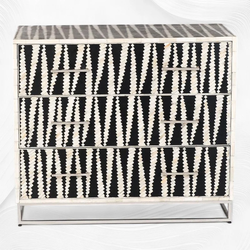 Malawi Bone Inlay Chest of 3 Drawers Black