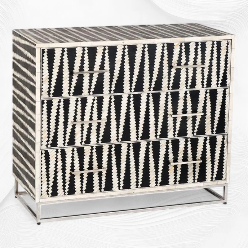 Malawi Bone Inlay Chest of 3 Drawers Black