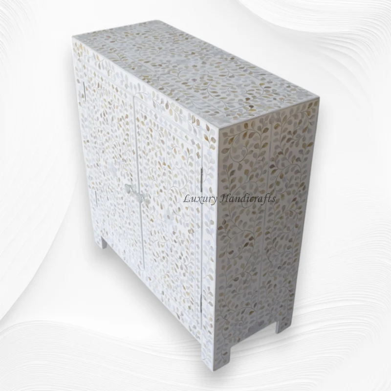 MOP Inlay Floral 2 Door Cabinet White | White Mother of pearl Chest of Drawers