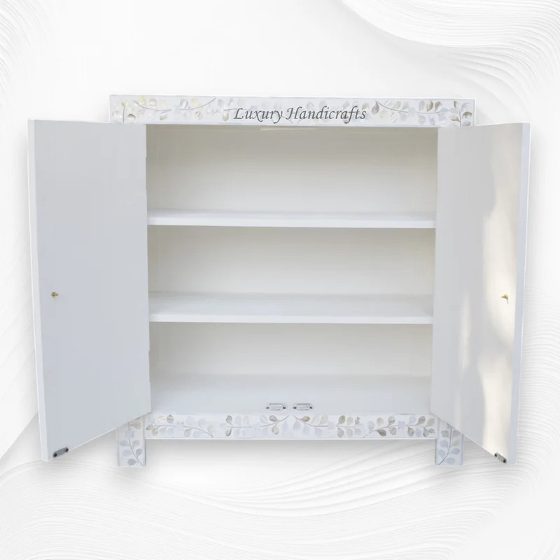MOP Inlay Floral 2 Door Cabinet White | White Mother of pearl Chest of Drawers