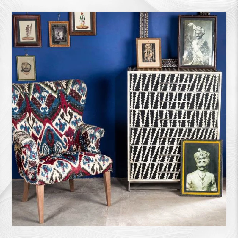 Malawi Bone Inlay 6 Drawer Tallboy Black