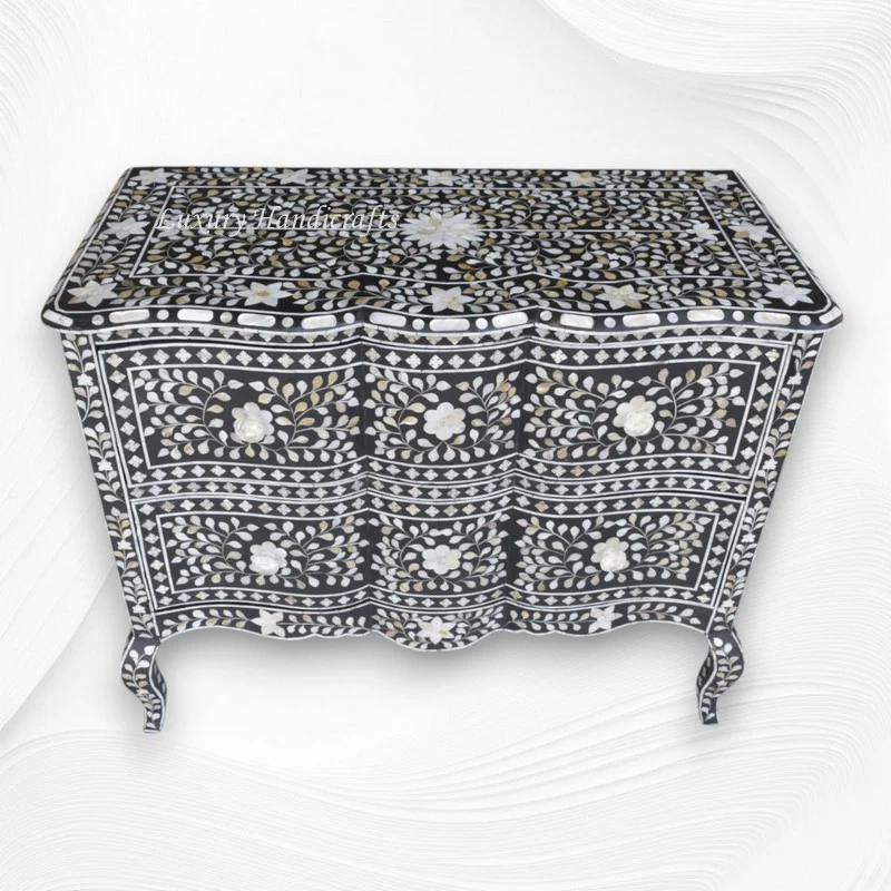 Estelle Mother of Pearl Inlay Curved Dresser Black