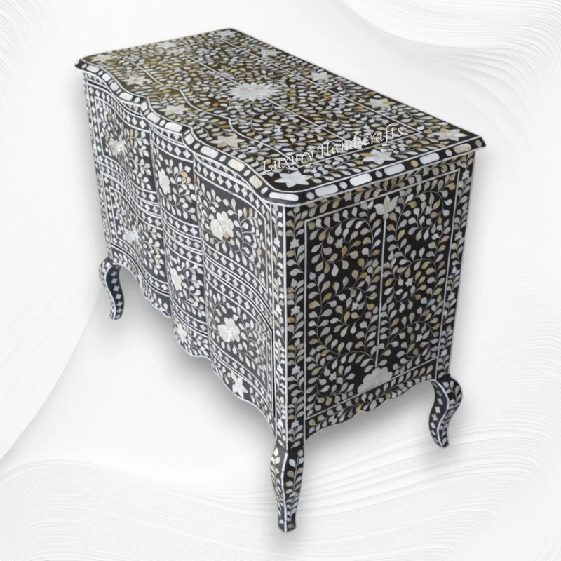 Estelle Mother of Pearl Inlay Curved Dresser Black