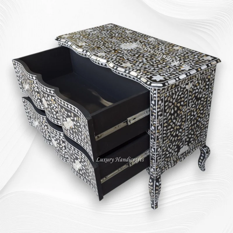 Estelle Mother of Pearl Inlay Curved Dresser Black