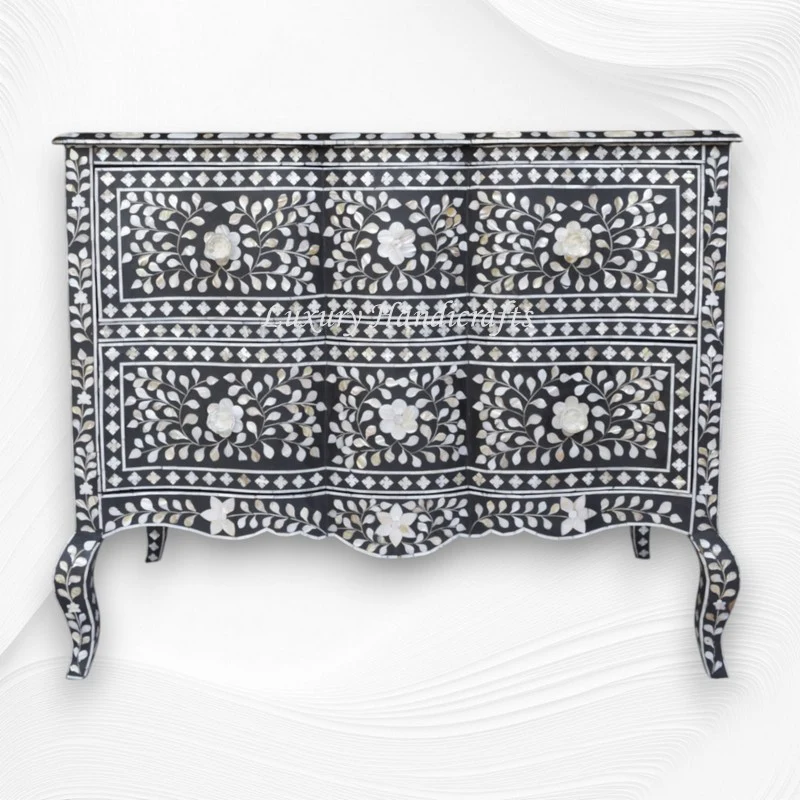 Estelle Mother of Pearl Inlay Curved Dresser Black
