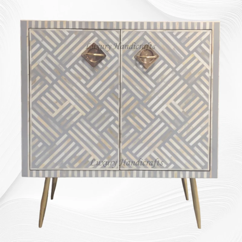 Optical Bone Inlay Entryway Cabinet Grey