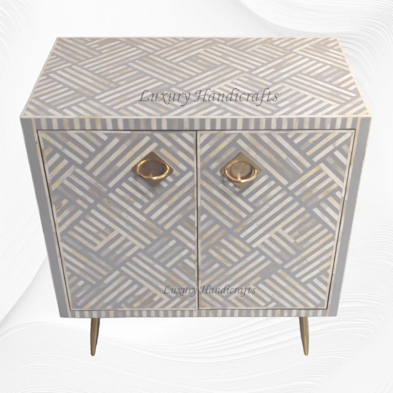 Optical Bone Inlay Entryway Cabinet Grey