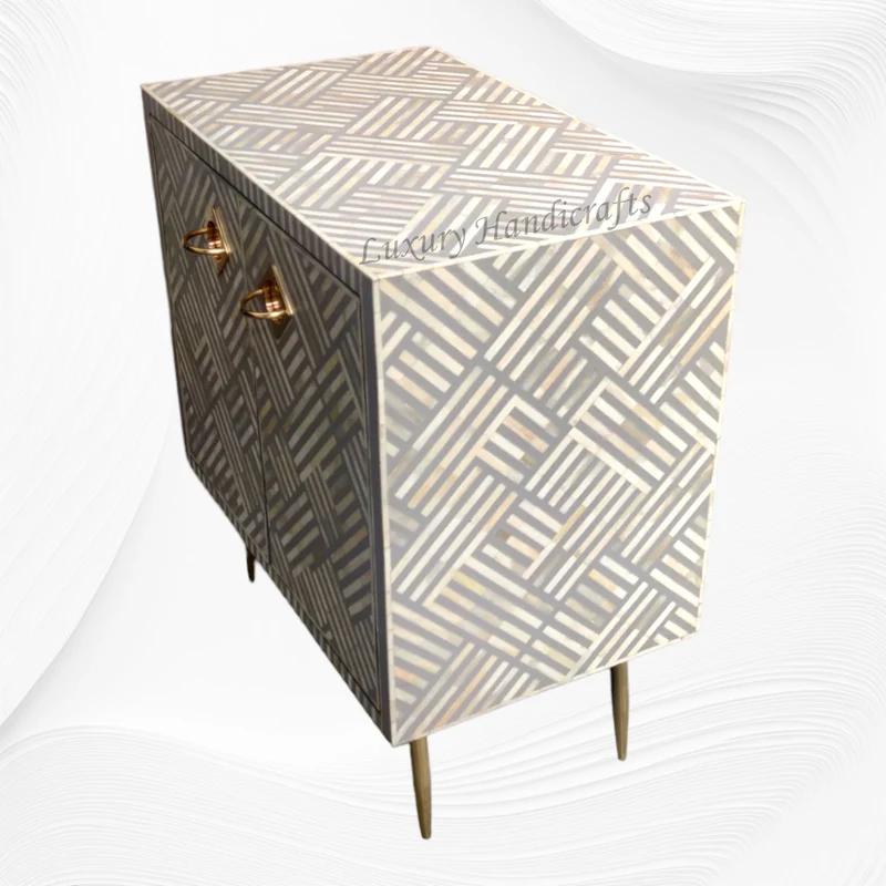 Optical Bone Inlay Entryway Cabinet Grey