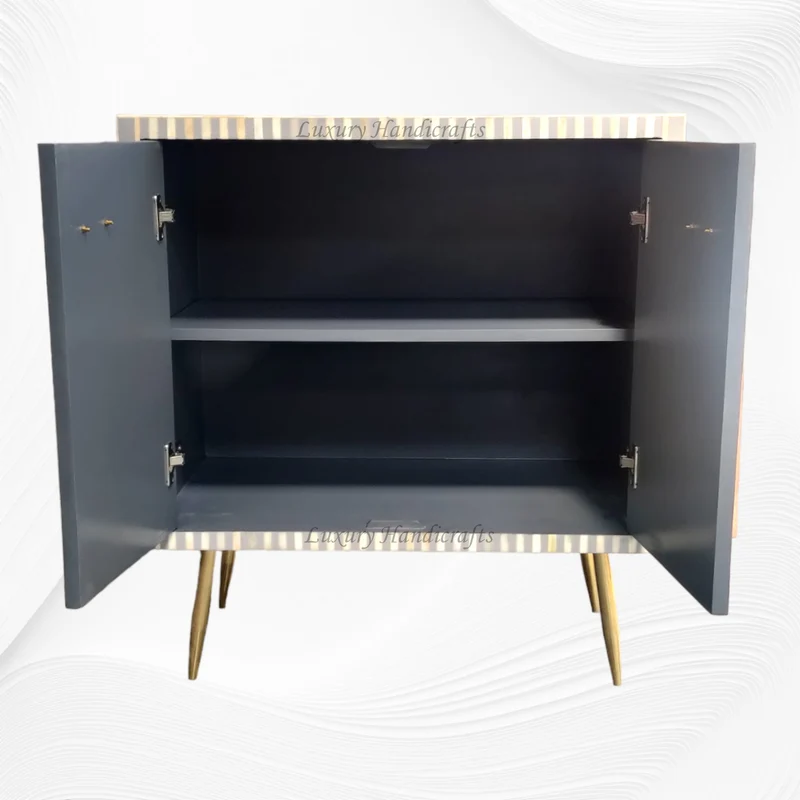 Optical Bone Inlay Entryway Cabinet Grey