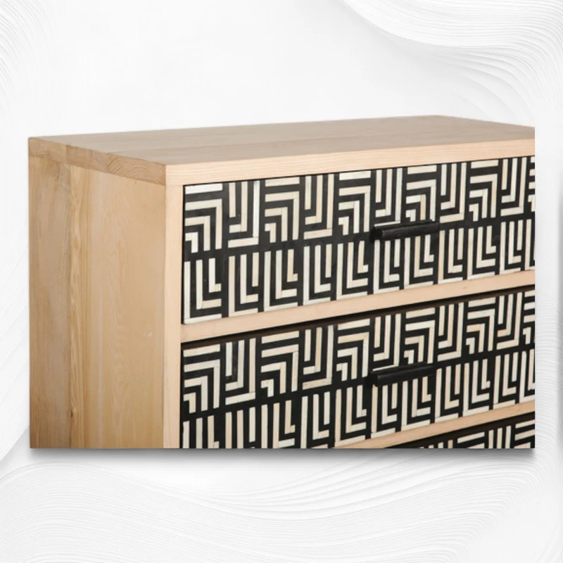 Pattern Bone Inlay 5 Drawer Chest Black
