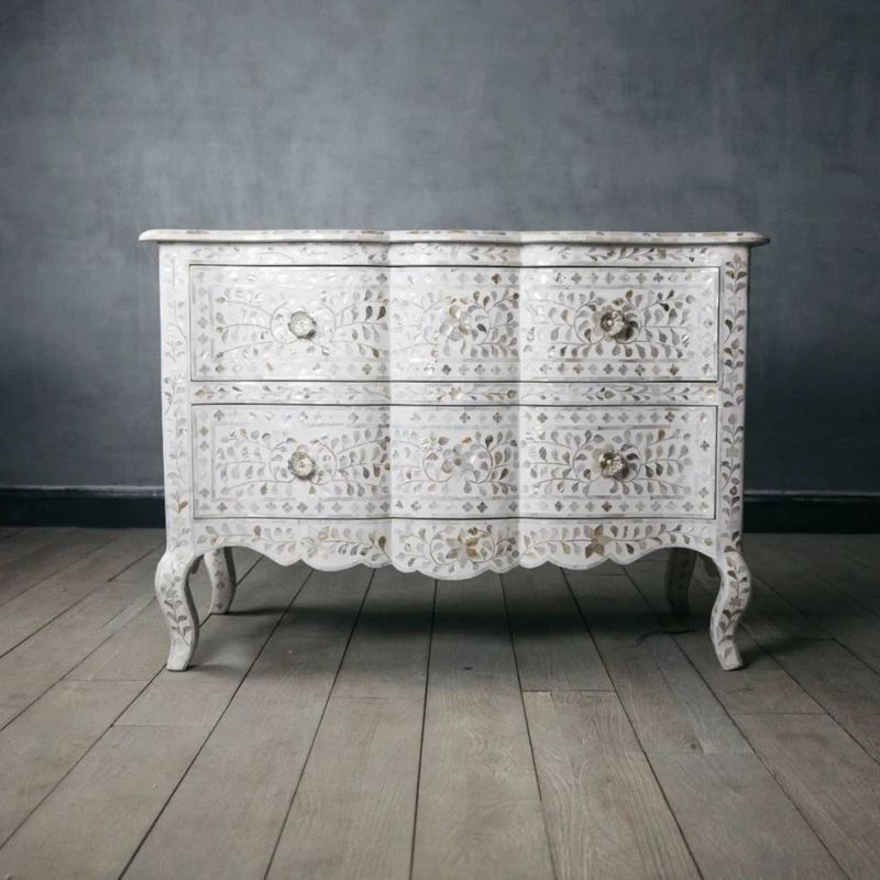 Estelle Mother of Pearl Inlay Curved Dresser White