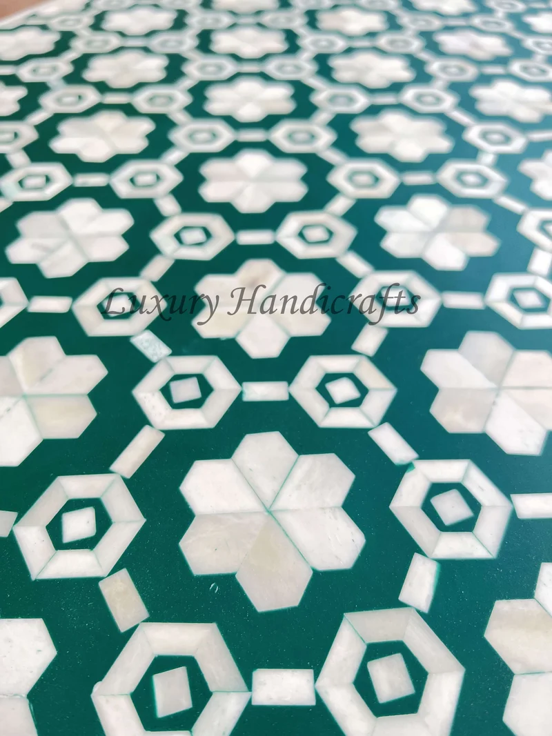 Flower Bone Inlay 5 Drawer Chest Teal Green
