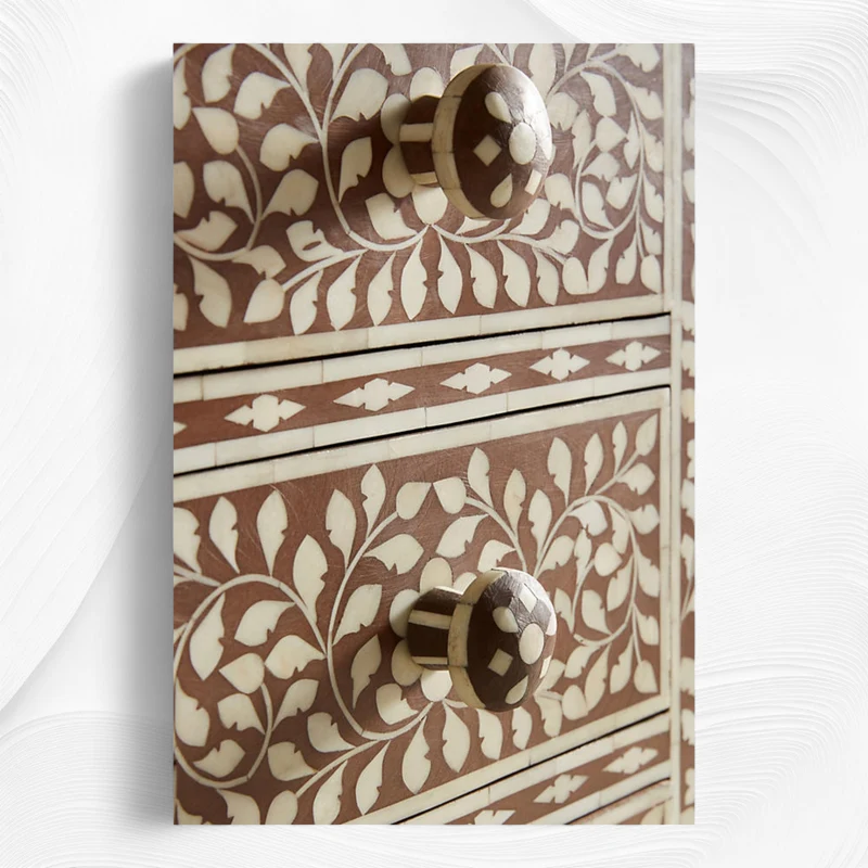 Brown Bone Inlay 6 Drawer Floral Lingerie Chest