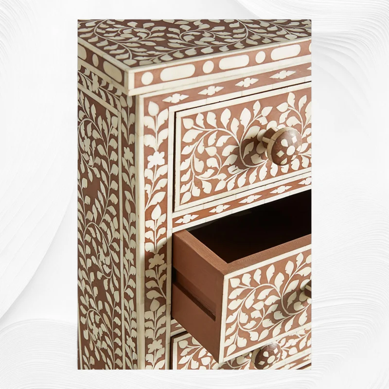 Brown Bone Inlay 6 Drawer Floral Lingerie Chest