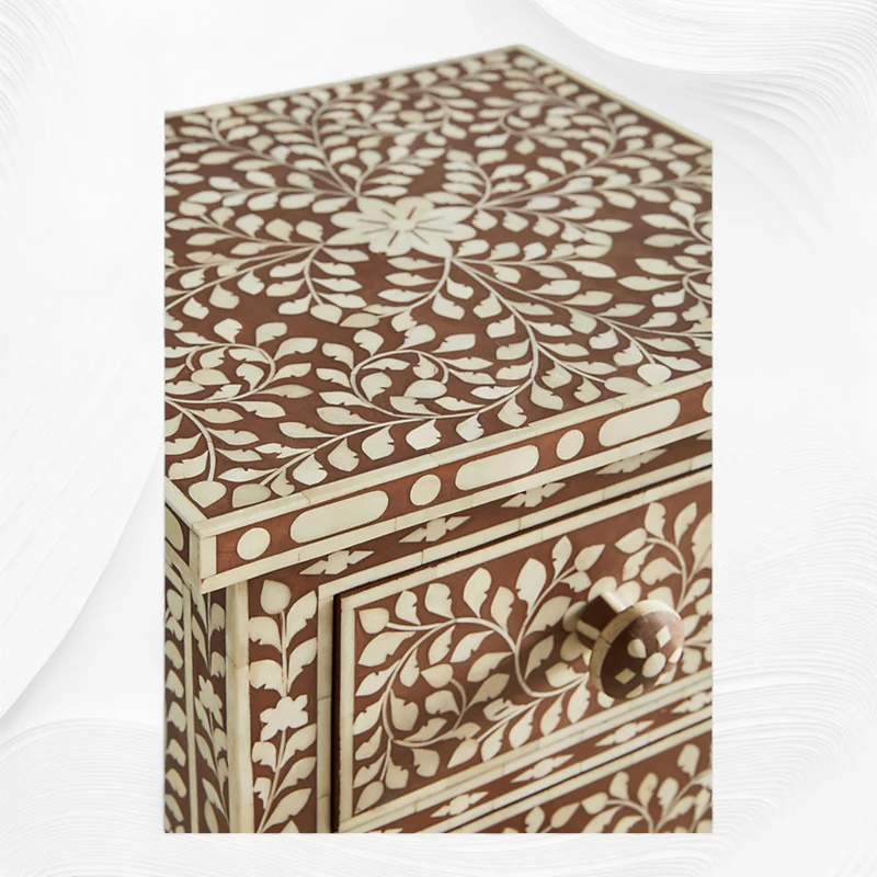 Brown Bone Inlay 6 Drawer Floral Lingerie Chest