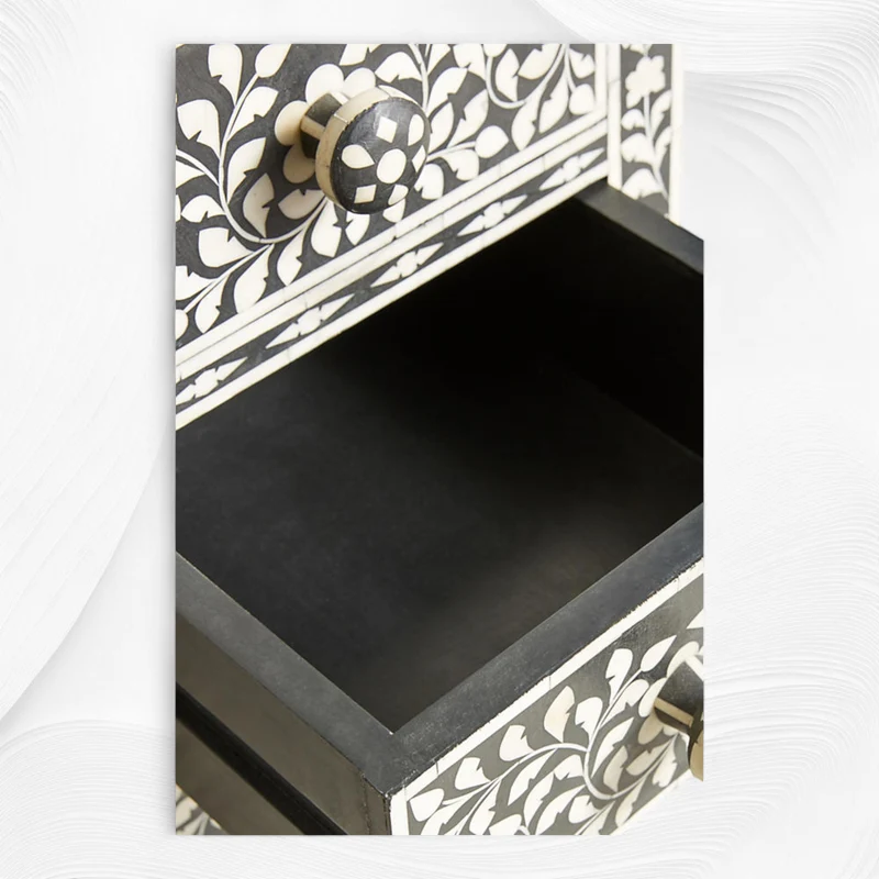 Black Bone Inlay 6 Drawer Floral Lingerie Chest