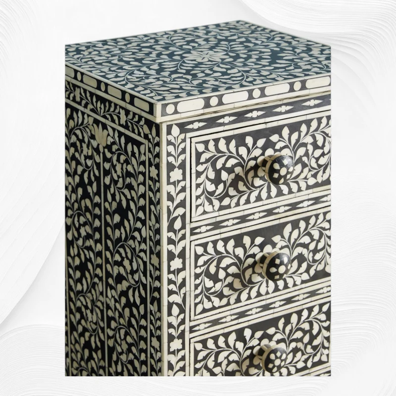 Black Bone Inlay 6 Drawer Floral Lingerie Chest