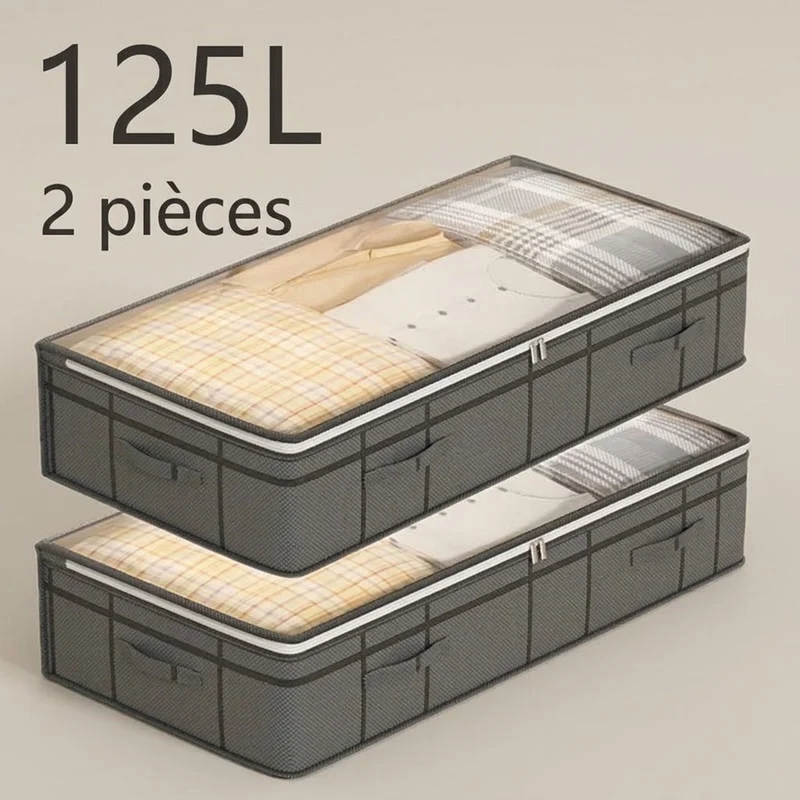 Sac de rangement sous lit | Lot de 2 | Transparent 125 L