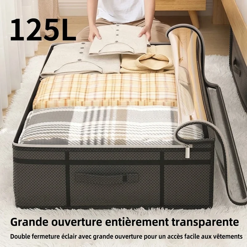 Sac de rangement sous lit | Lot de 2 | Transparent 125 L