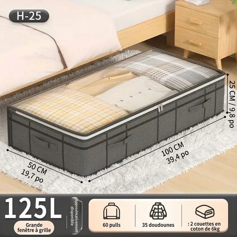 Sac de rangement sous lit | Lot de 2 | Transparent 125 L