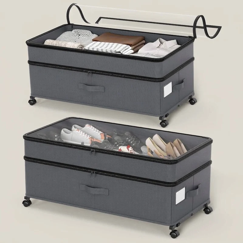 Sac de rangement sous lit | 72L avec roues lot de 2