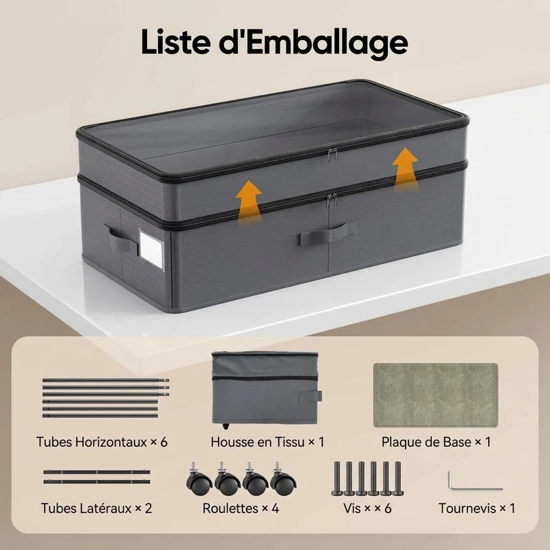 Sac de rangement sous lit | 72L avec roues lot de 2