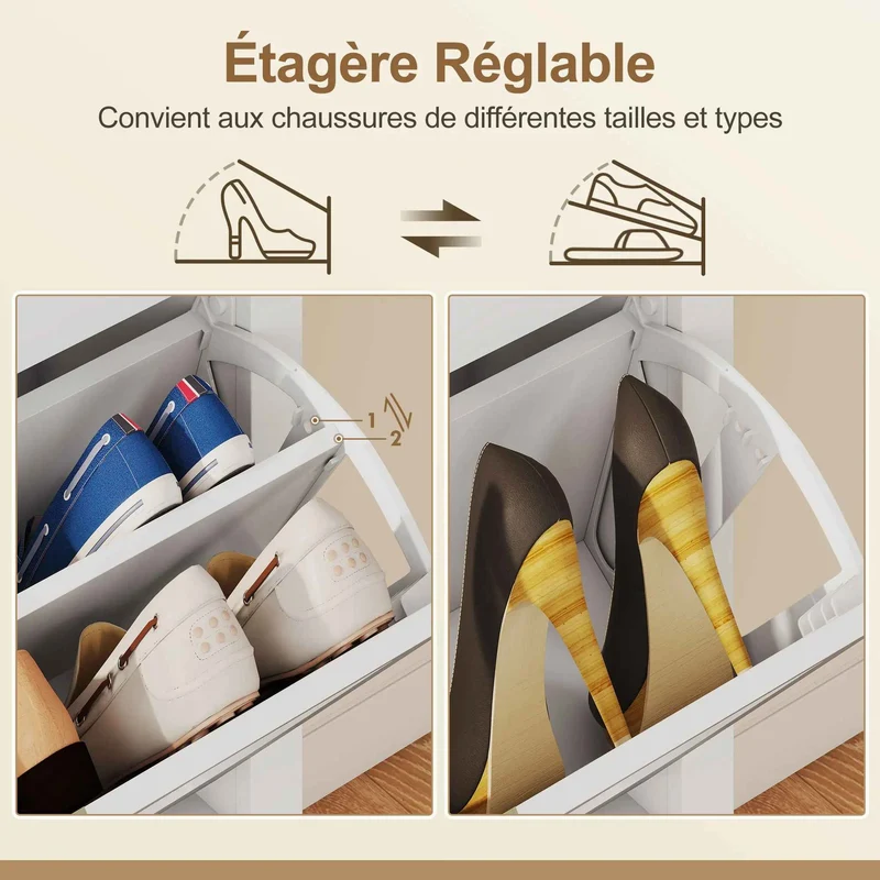 Meuble chaussure entrée | Rotin Blanc 4 Tiroirs