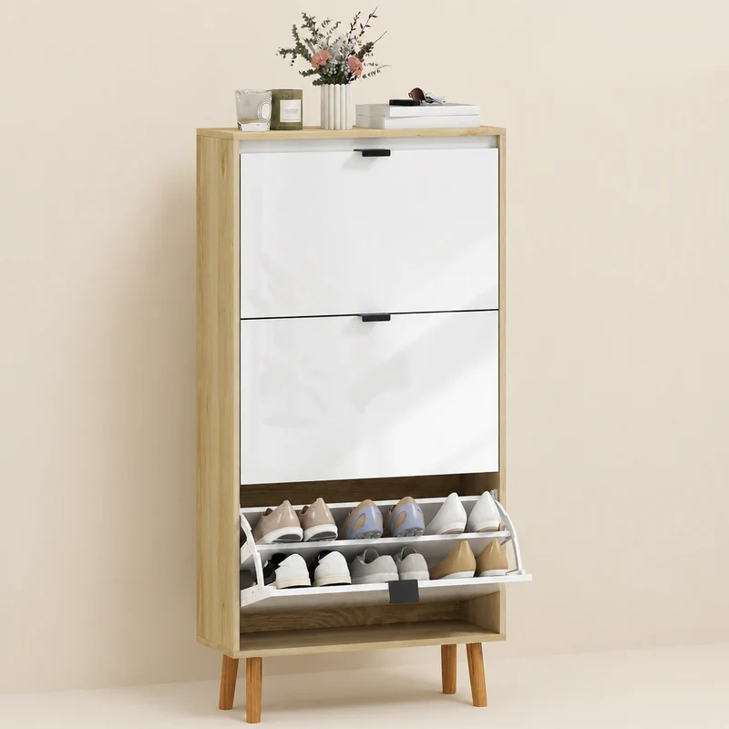 Meuble chaussure | Blanc Brillant 18 Paires