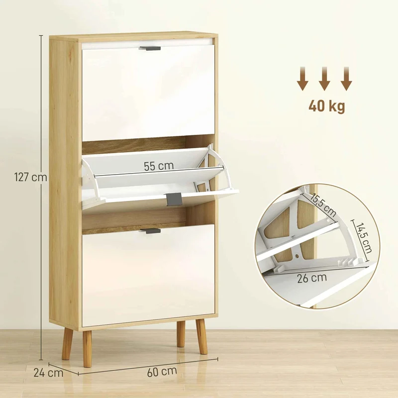 Meuble chaussure | Blanc Brillant 18 Paires