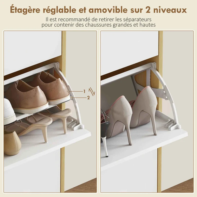 Meuble chaussure | Blanc Brillant 18 Paires