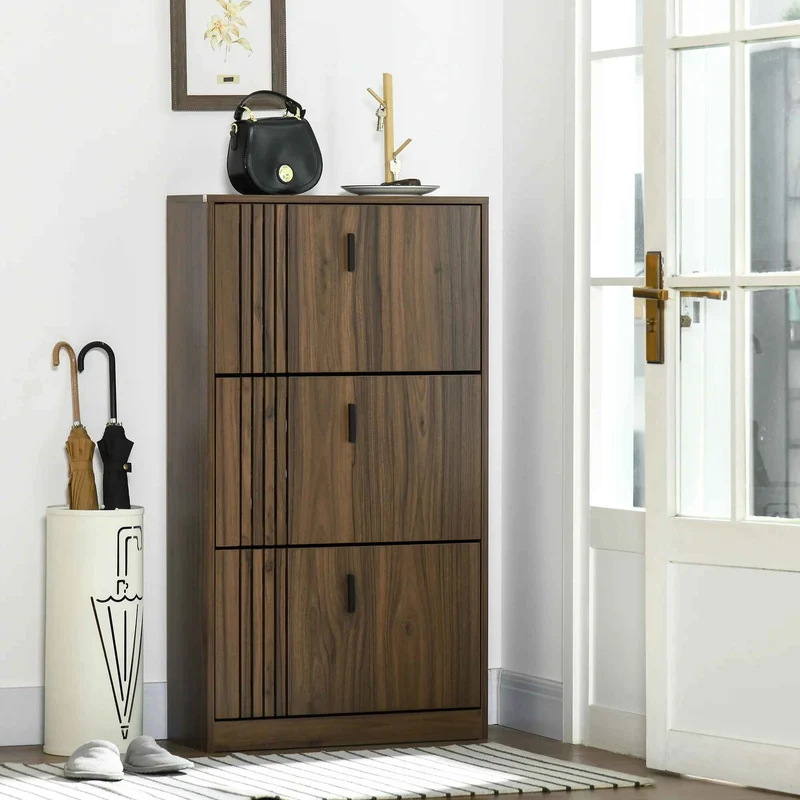 Meuble chaussure entrée | Compact Noyer 18 Paires