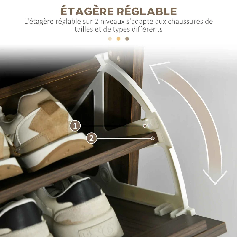 Meuble chaussure entrée | Compact Noyer 18 Paires